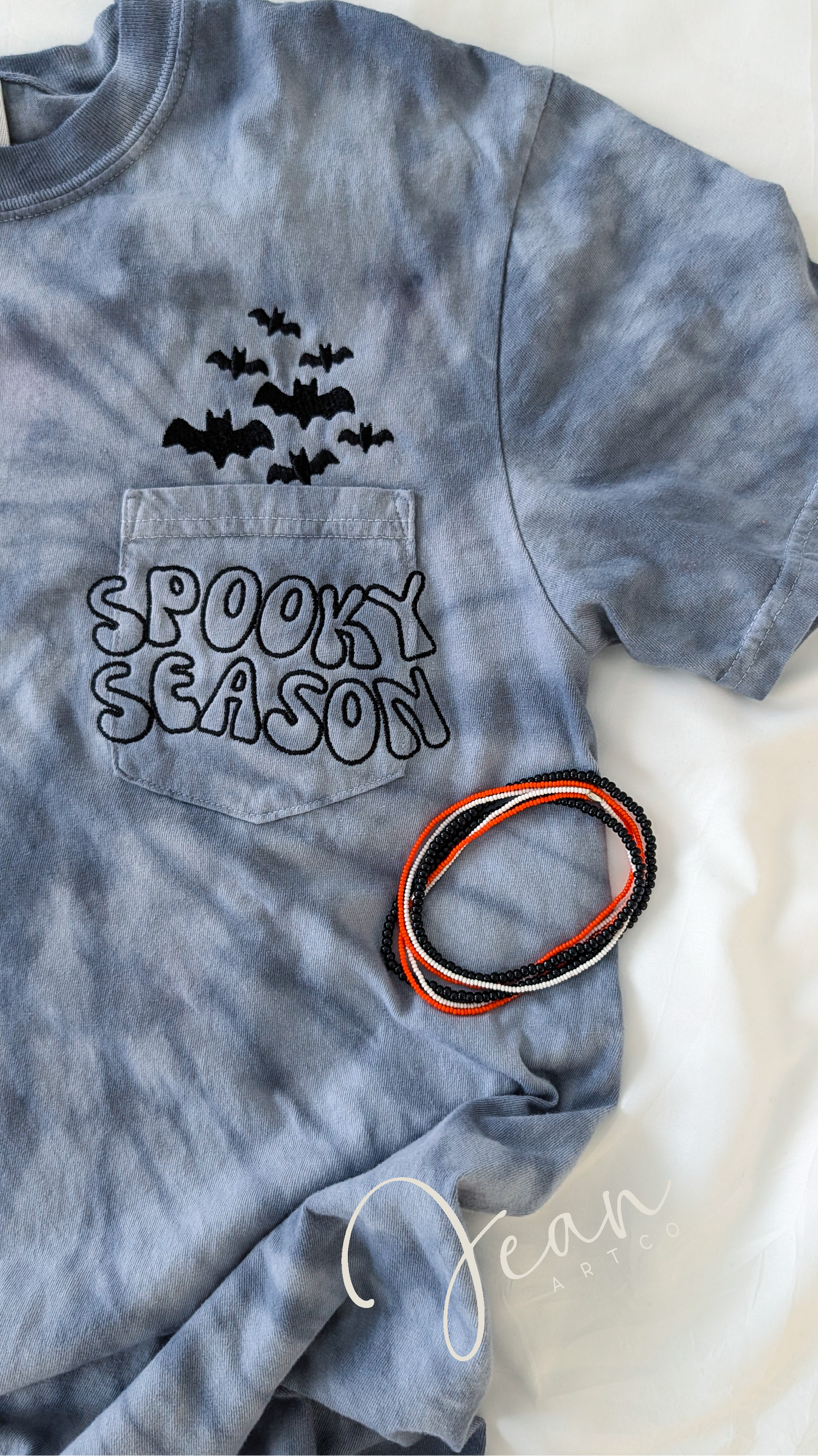 Spooky Season Pocket Embroidery T-shirt or  Long sleeve
