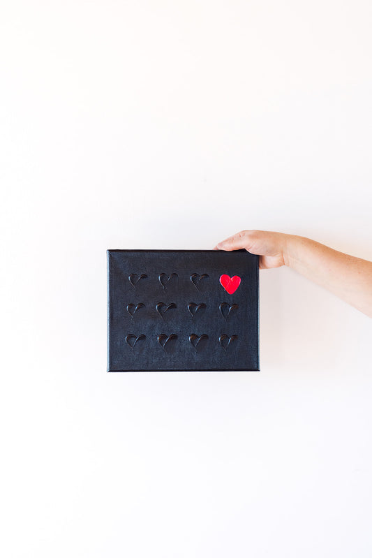 Black Heart + Splash of Color 12x12in Canvas