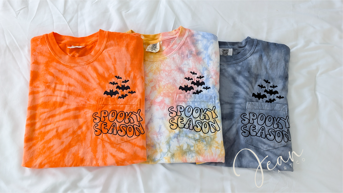 Spooky Season Pocket Embroidery T-shirt or  Long sleeve